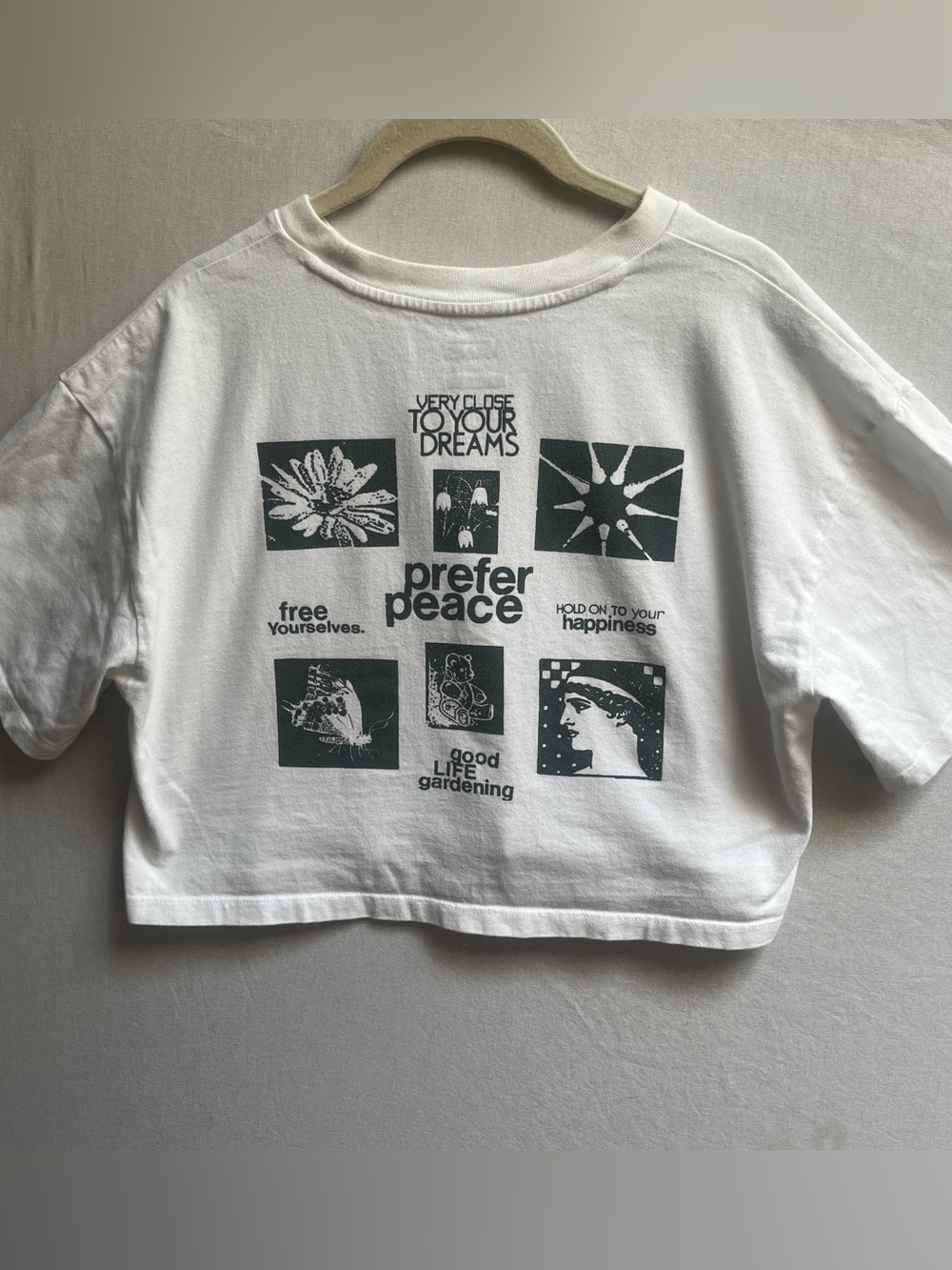 Vans Prefer Peace White & Green Graphic Crop Tee Size S